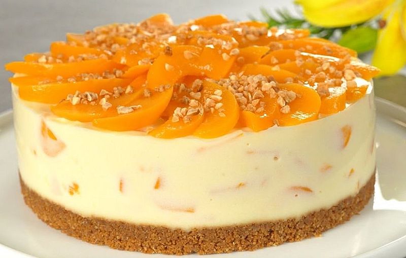 Tarta de queso sin hornear de Melocotón y Nata