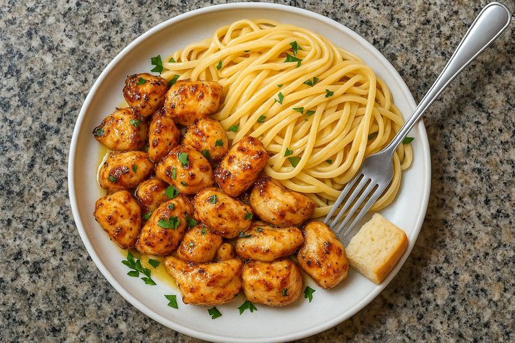 Pollo al Ajo con Pasta Cremosa de Limón y Parmesano