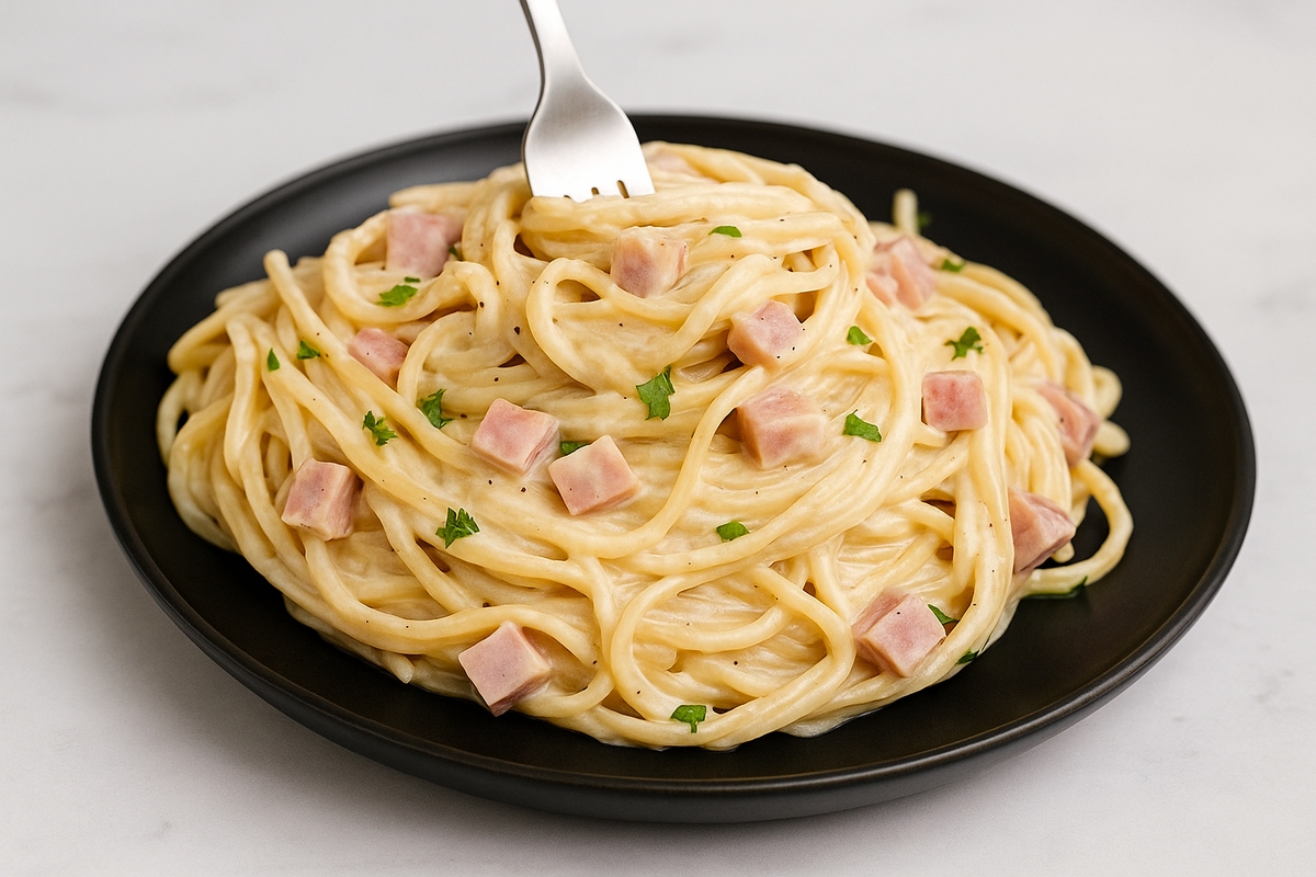 🍝 ¡Prepárala hoy! Pasta Alfredo cremosa con jamón que se derrite en la boca 😍