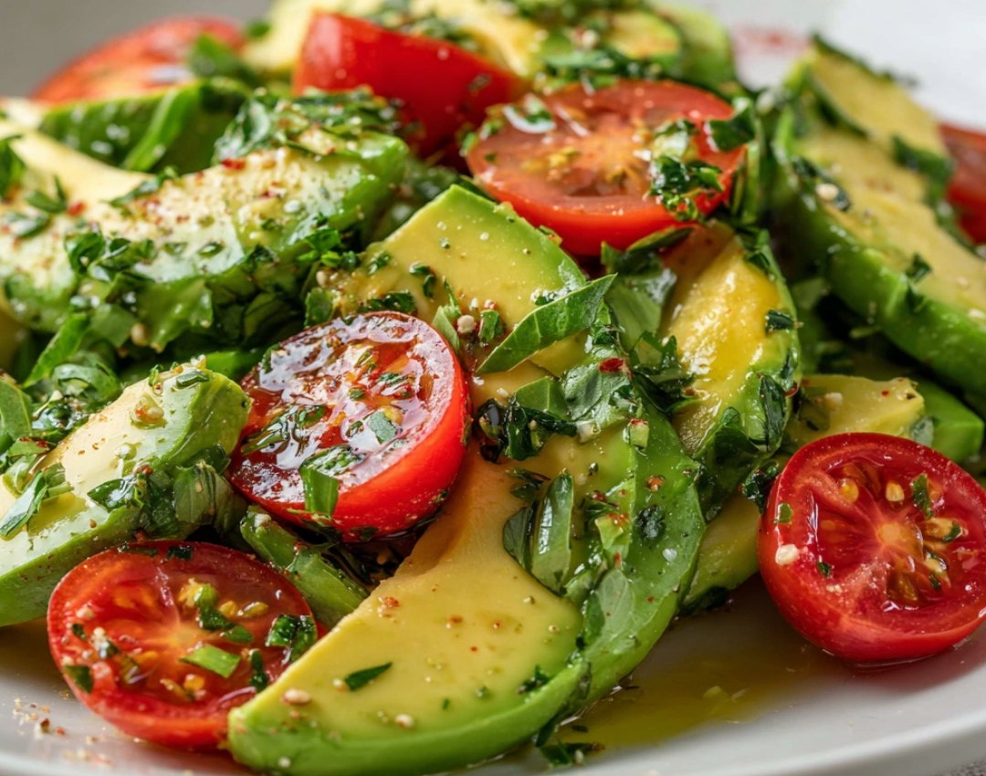 🥑 Ensalada refrescante de aguacate con crujiente de pavo y sabor cítrico 🥗