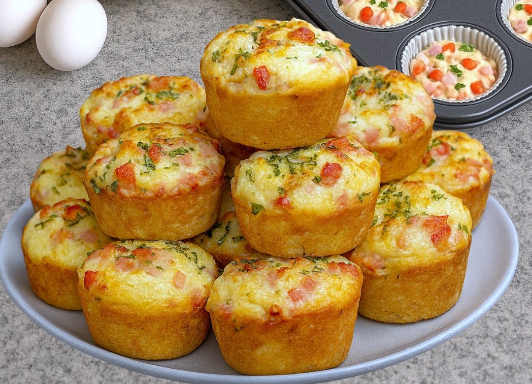 🧁 Muffins Salados de Jamón y Queso súper esponjosos 😍